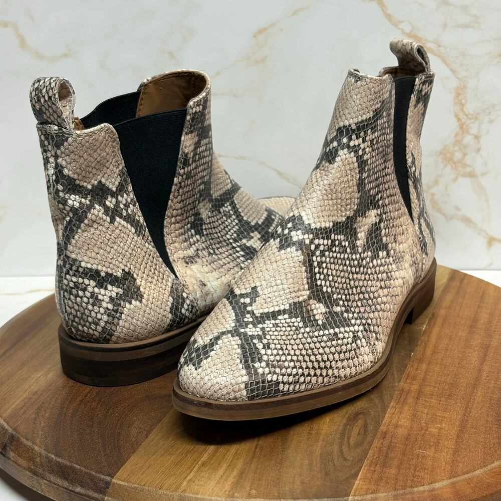 Lucky Brand Haylia Leather Snake Print Chelsea Booties 8.5